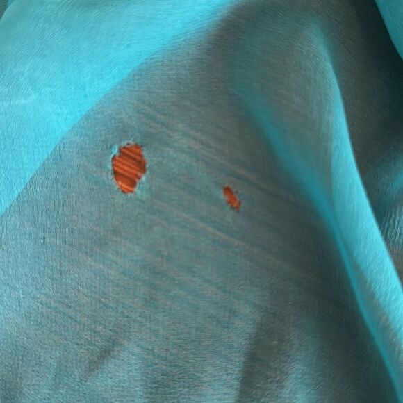 Vtg 60s Regal Aqua/turquoise triple sheer rayon neck scarf with scalloped edges - Picture 7 of 7